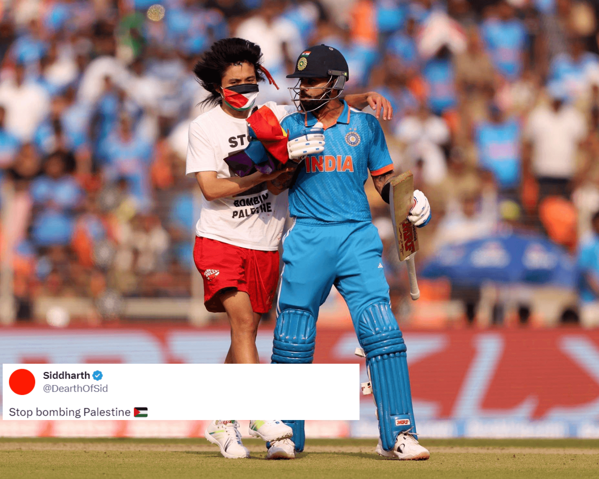 Person Wearing Pro-Palestine T-Shirt Ran Into The Pitch, Made His Way To Kohli During WC Final
