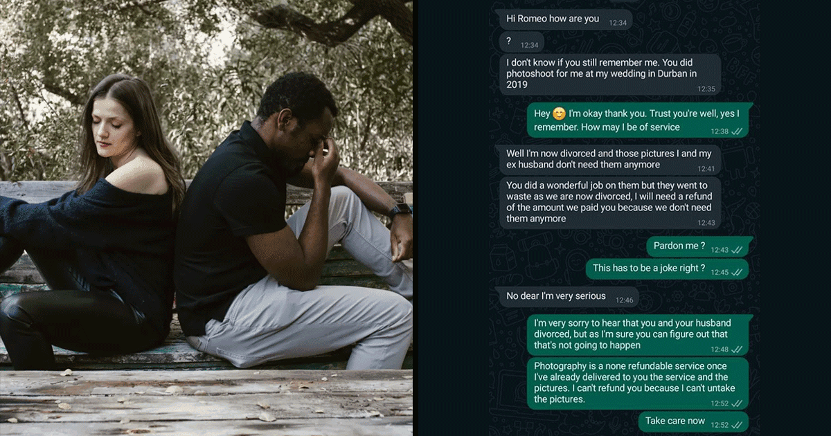 After Four Years, Woman Asks Her Wedding Photographer For A Full Refund Cos She’s Now Divorced